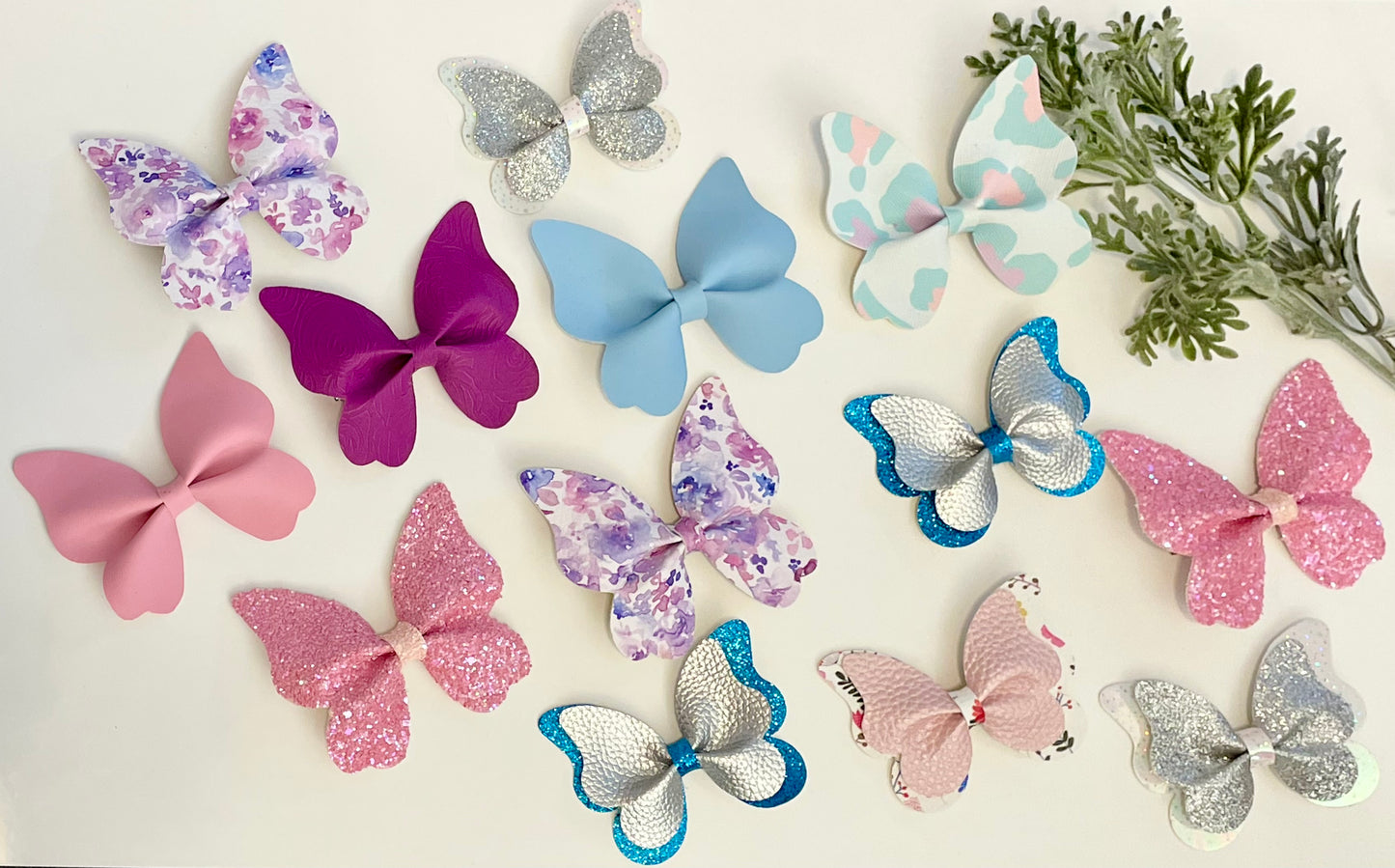 2-Layer Butterfly Hair Bow - Silver & Blue Glitter