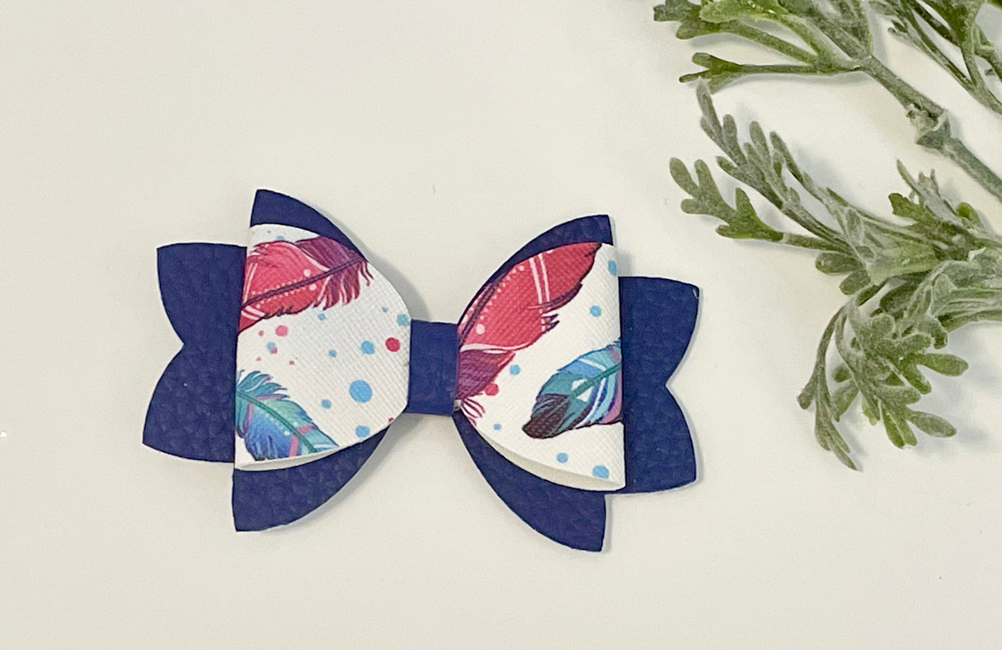 Hair Bows - Blue & Feathers