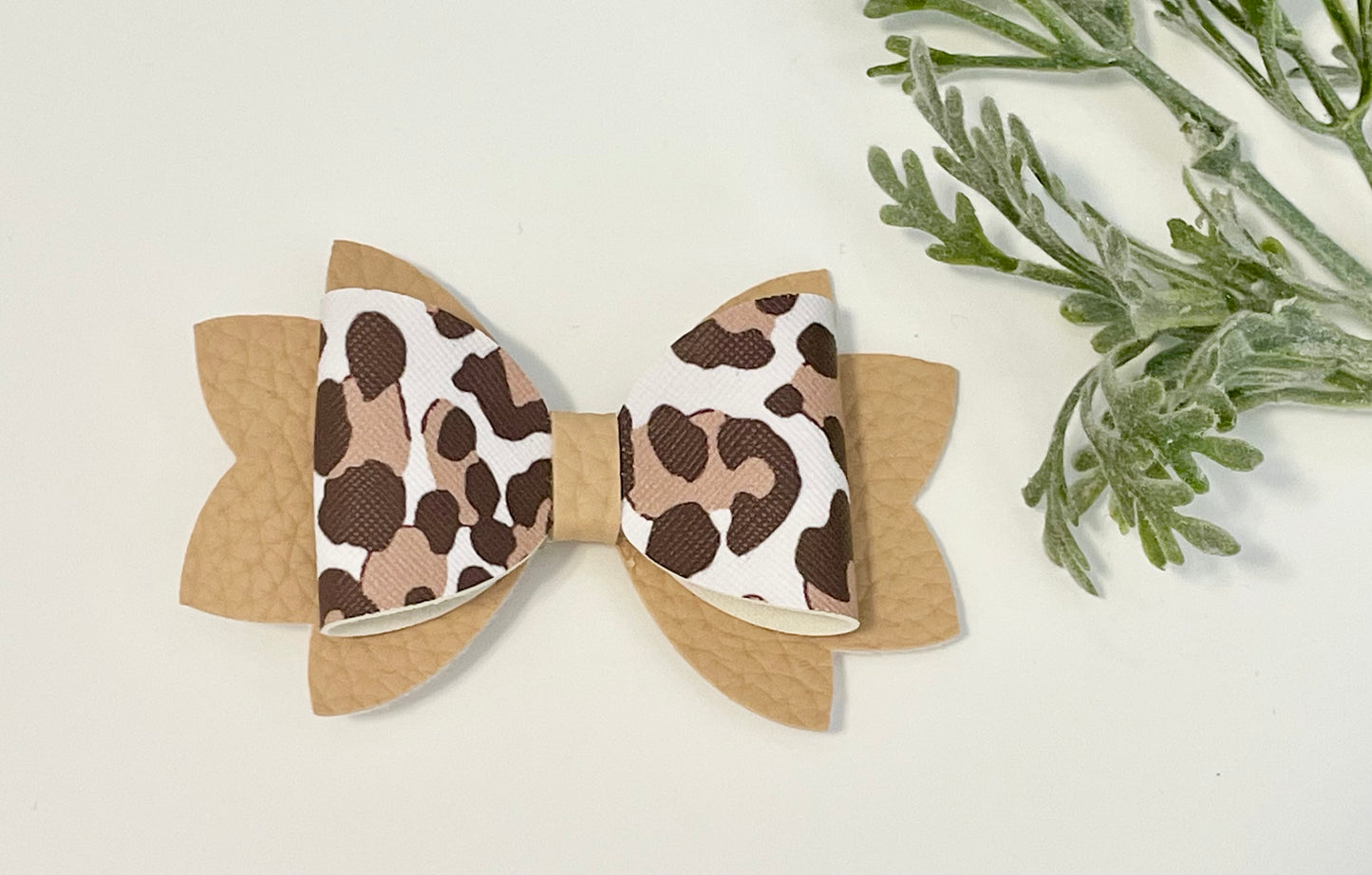 Hair Bows - Leopard & Beige