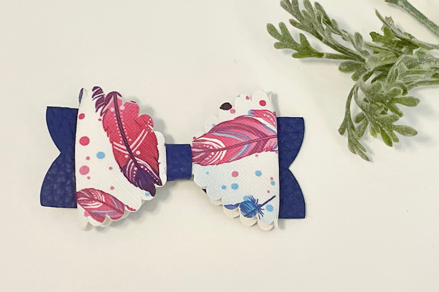 Hair Bows - Blue & Feathers