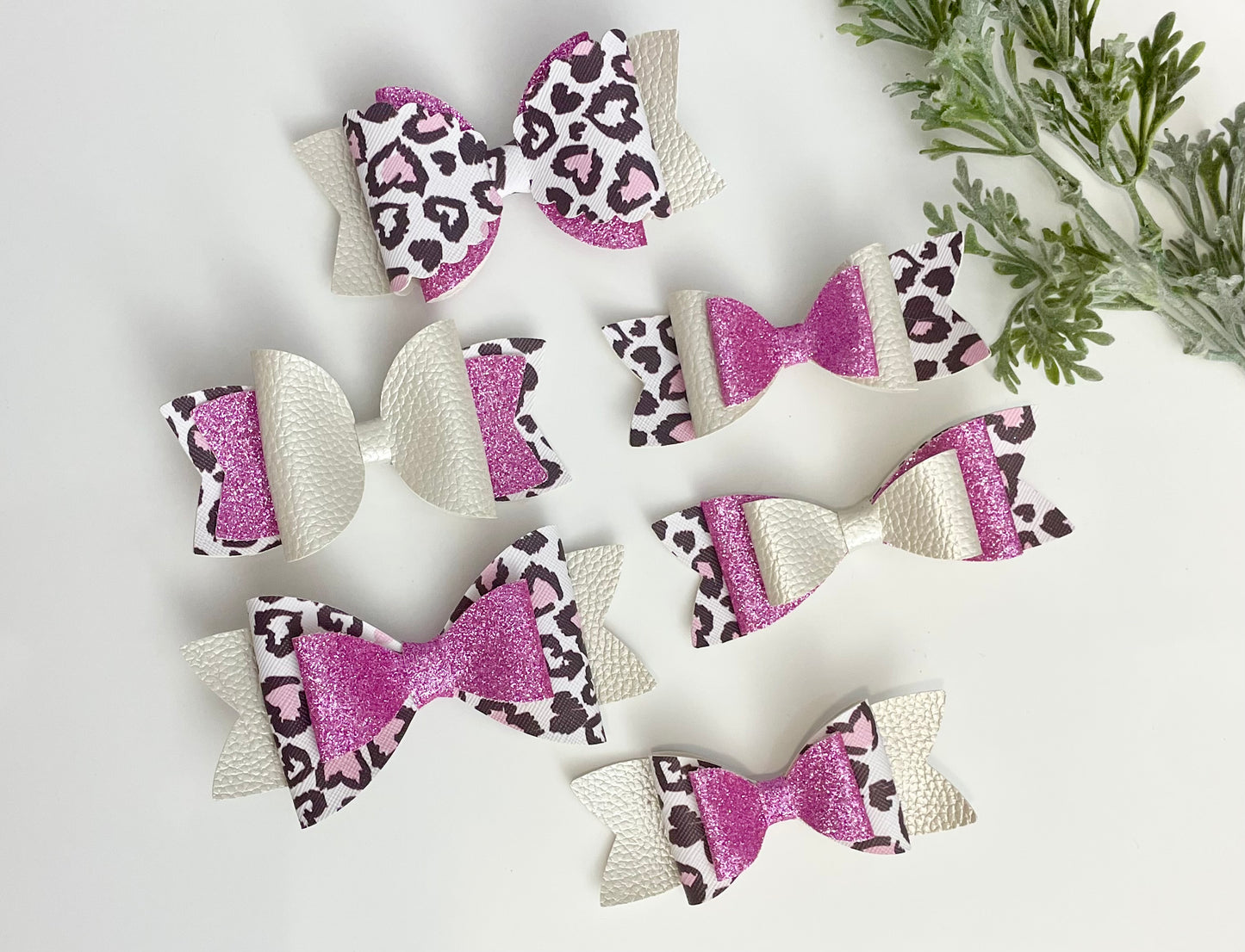 Hair Bows - Sparkly Pink Leopard Print