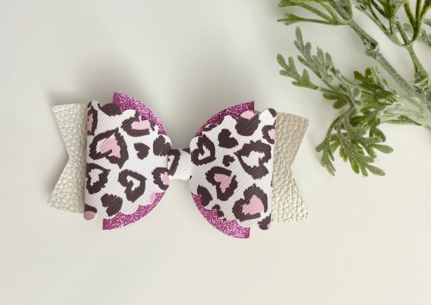 Hair Bows - Sparkly Pink Leopard Print