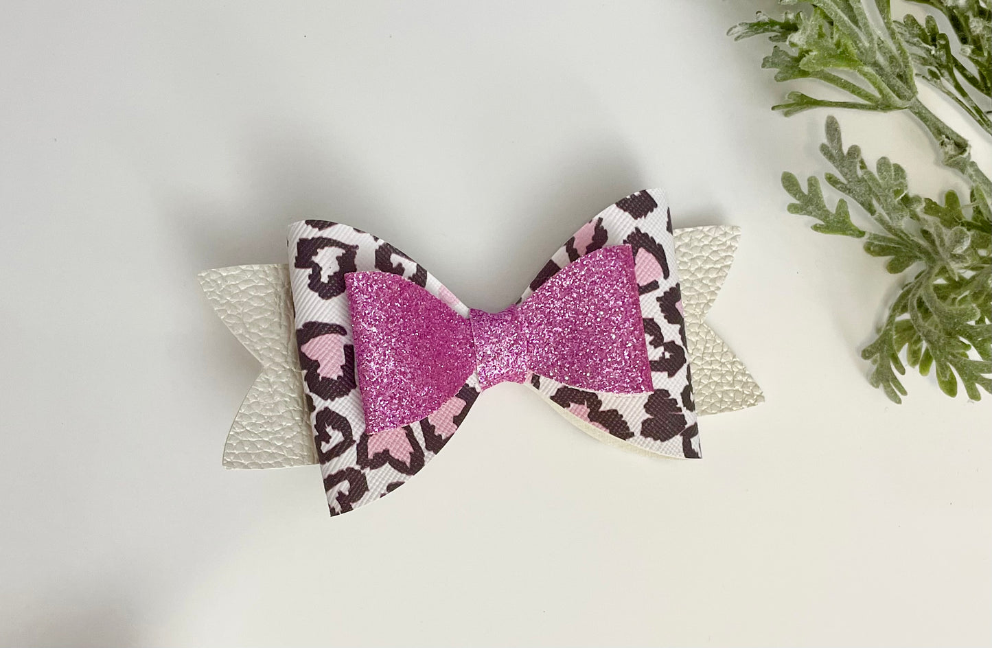 Hair Bows - Sparkly Pink Leopard Print