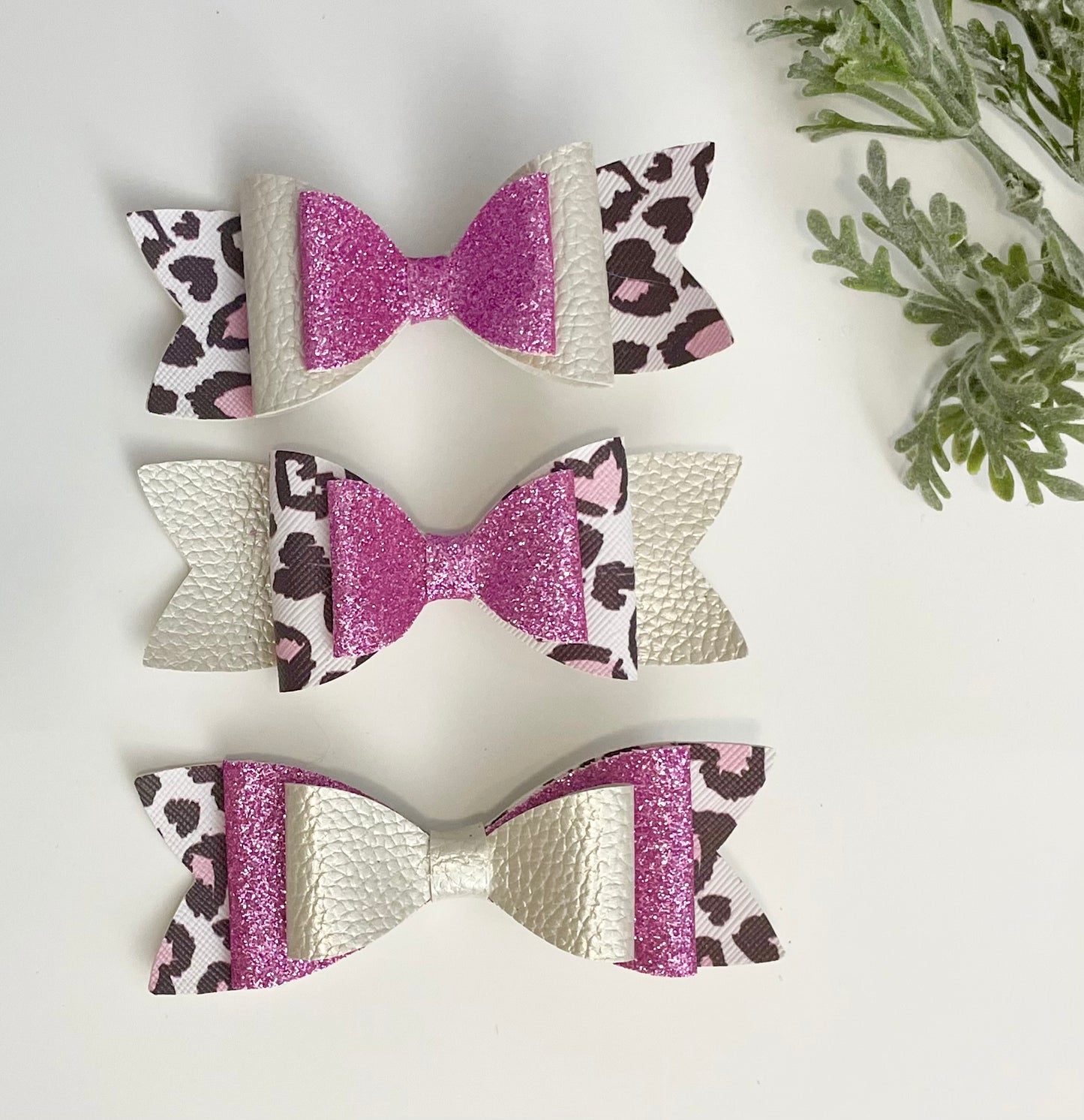 Hair Bows - Sparkly Pink Leopard Print