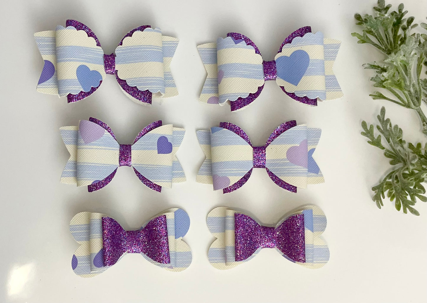 Hair Bows - Purple, Glitter & Stripes