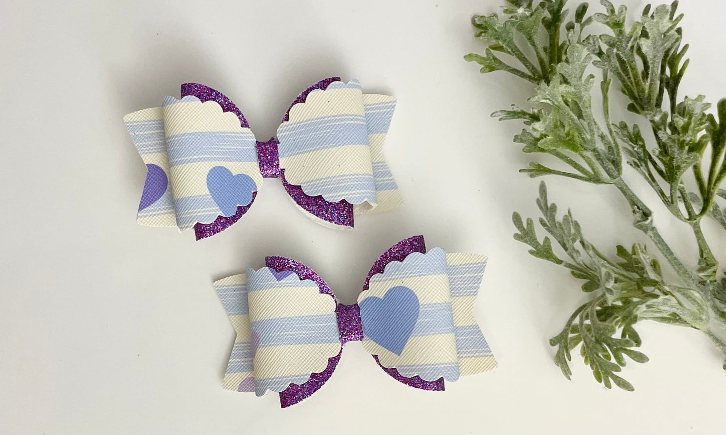 Hair Bows - Purple, Glitter & Stripes