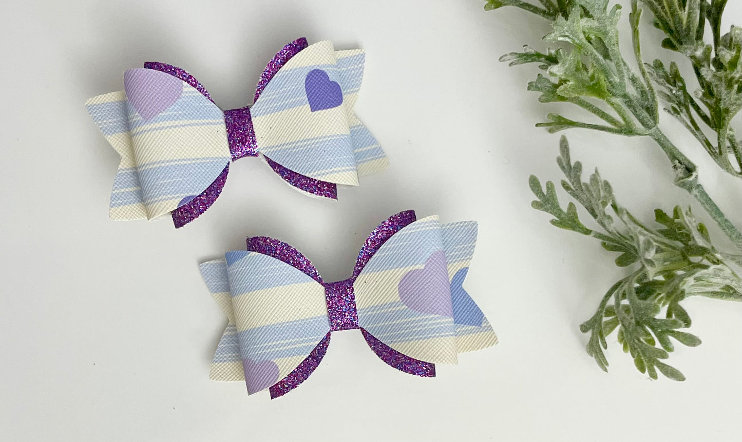 Hair Bows - Purple, Glitter & Stripes