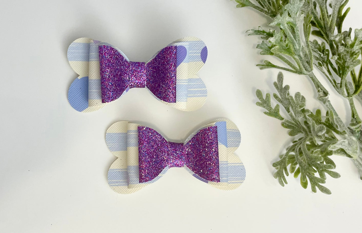 Hair Bows - Purple, Glitter & Stripes