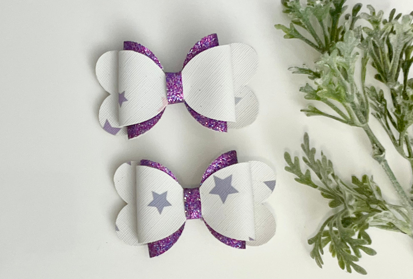 Hair Bows - Purple, Glitter & Stars