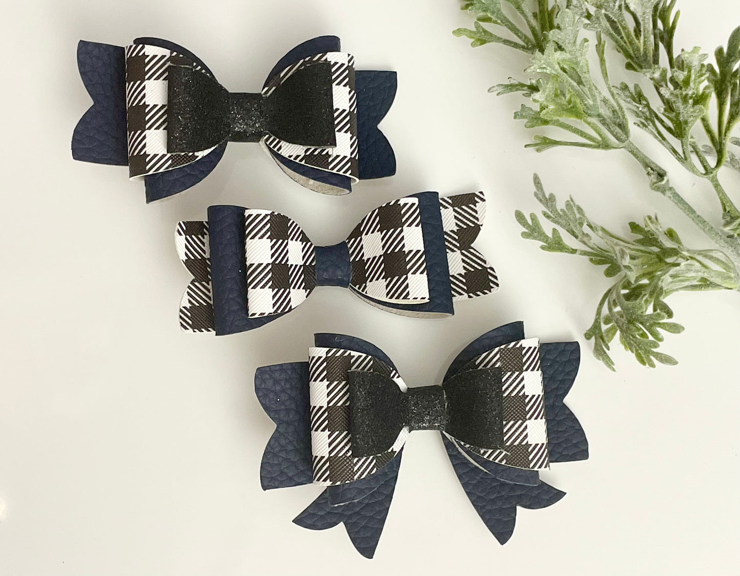 Hair Bows - Black & White Plaid