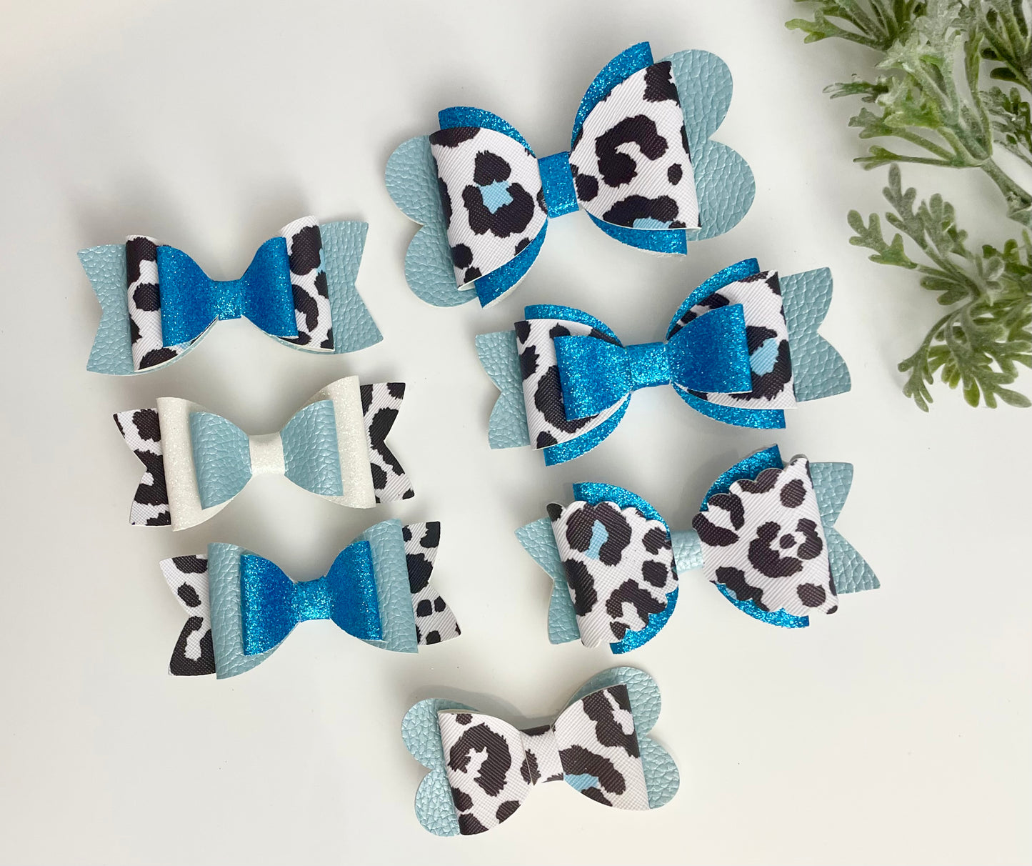 Hair Bows - Blue, Sparkles & Leopard Print