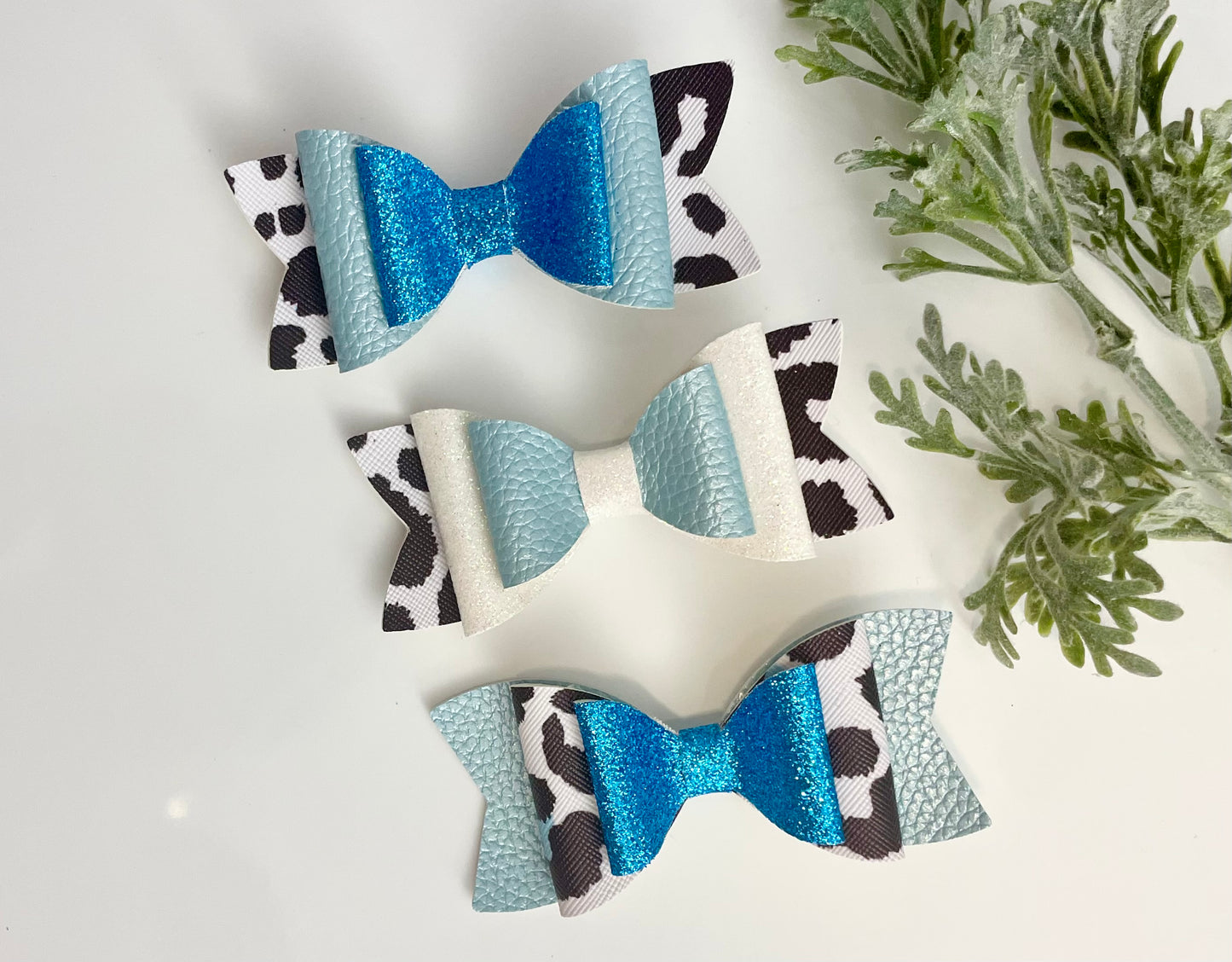 Hair Bows - Blue, Sparkles & Leopard Print