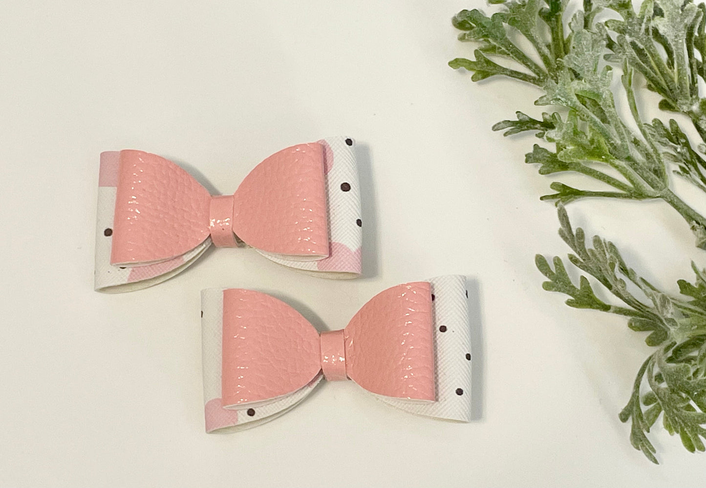 2-Layer Pigtail Bows - Pink, White & Polka Dots