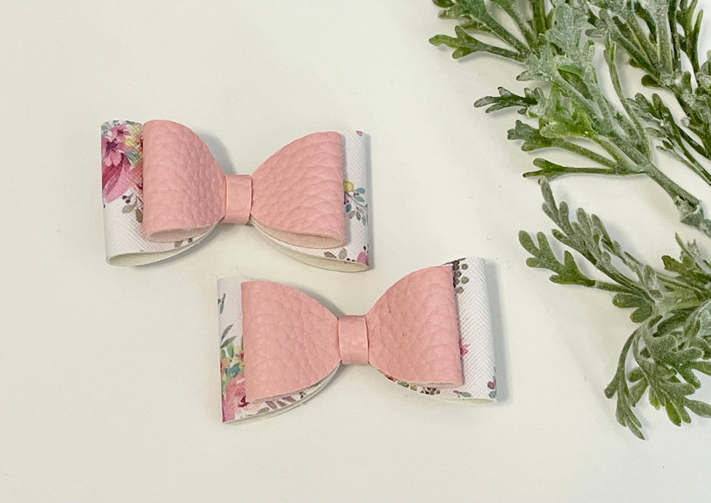 2-Layer Pigtail Bows - Pink & Floral