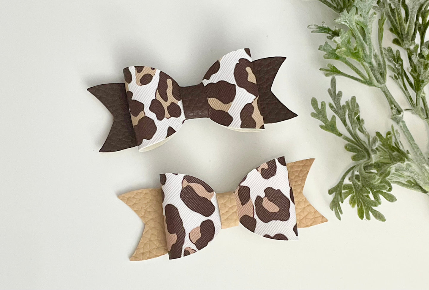 Hair Bows - Leopard & Beige