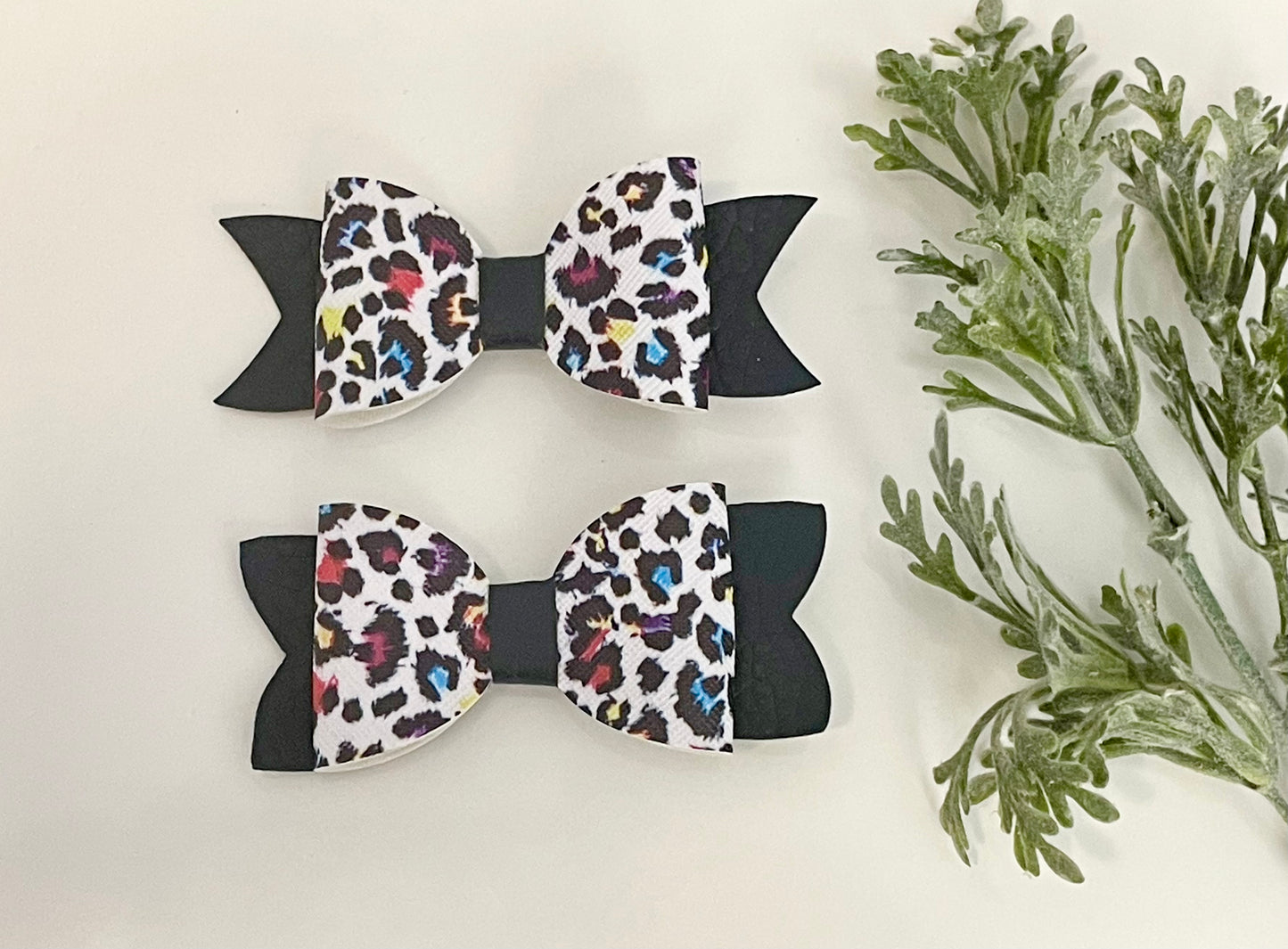 Hair Bow - Colorful Leopard & Black