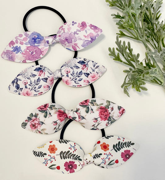 Leatherette Knotted Bow Hair Ties - Floral Patterns