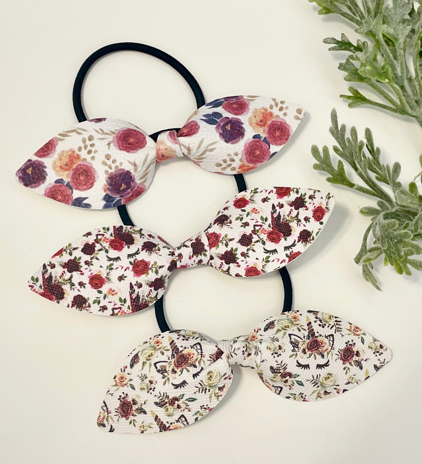 Leatherette Knotted Bow Hair Ties - Fall Toned Florals