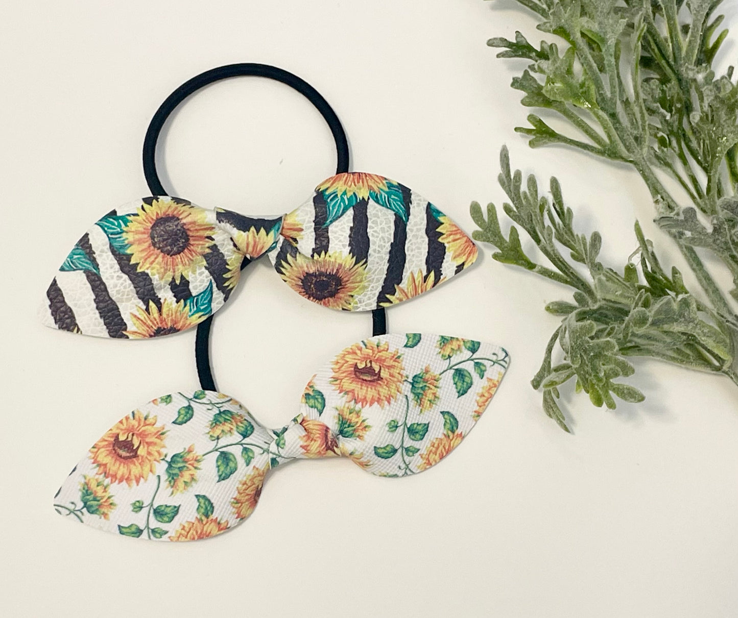 Leatherette Knotted Bow Hair Ties - Floral Patterns