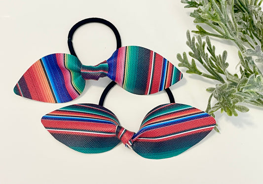 Leatherette Knotted Bow Hair Ties - Colorful Stripes