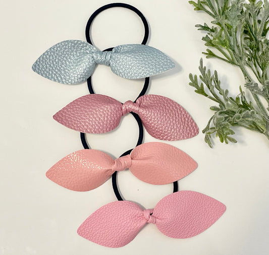 Leatherette Knotted Bow Hair Ties - Solid Colors