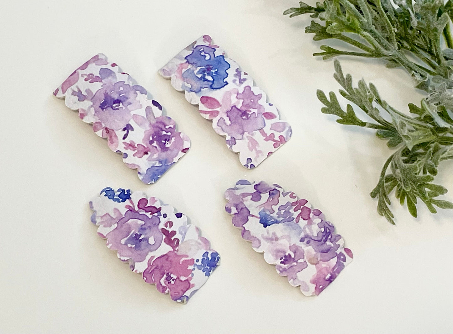 Leatherette Snap Clips - 2-Pack Purple Watercolor Floral