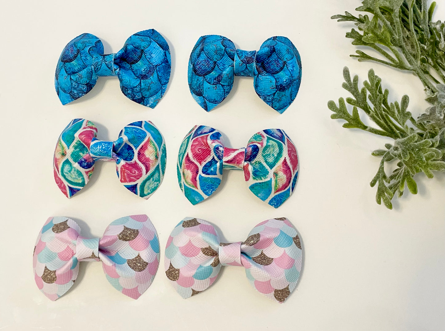 Pigtail Bows - Blue Mermaid