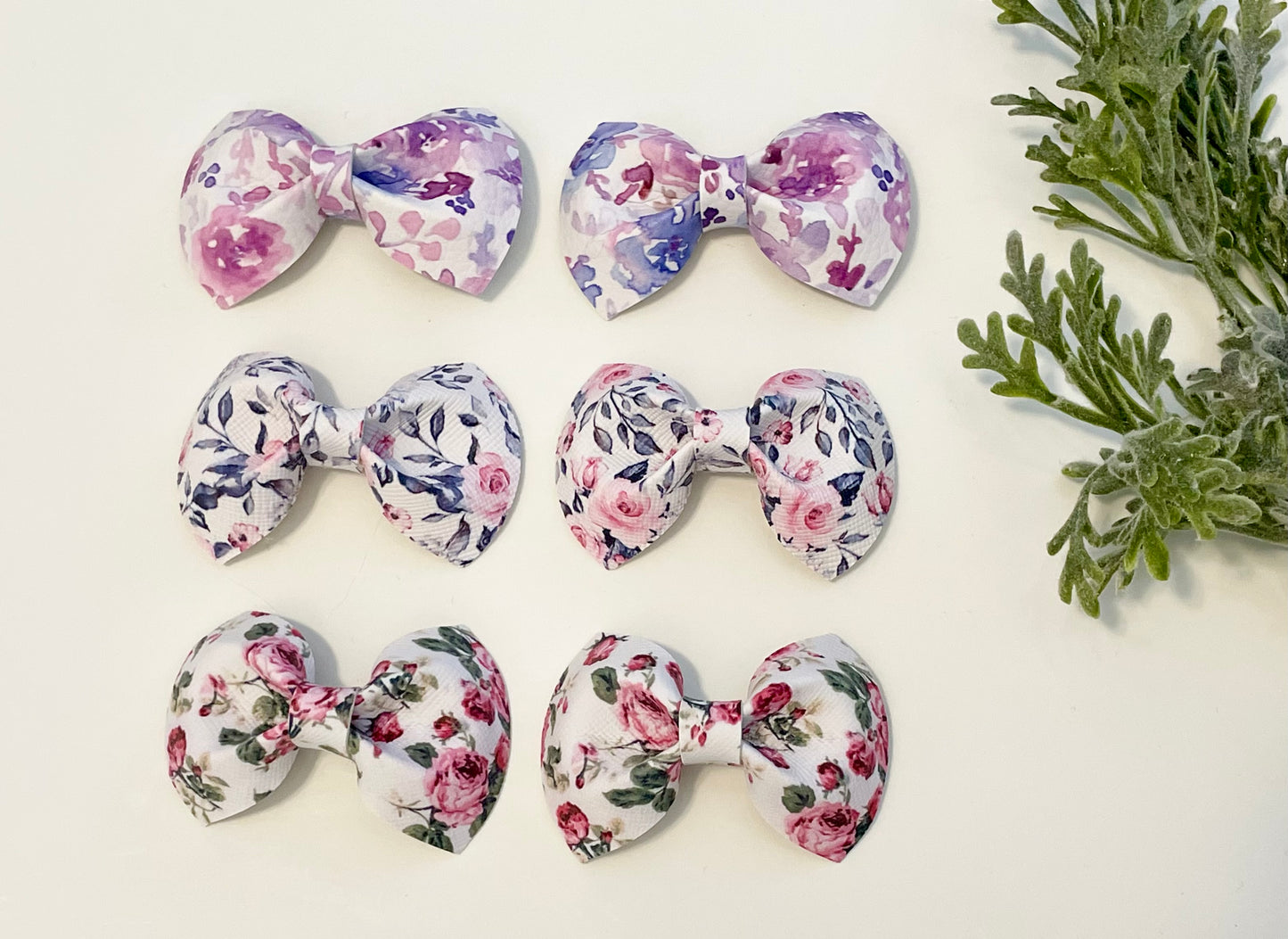 Pigtail Bows - Pink & Grey Floral