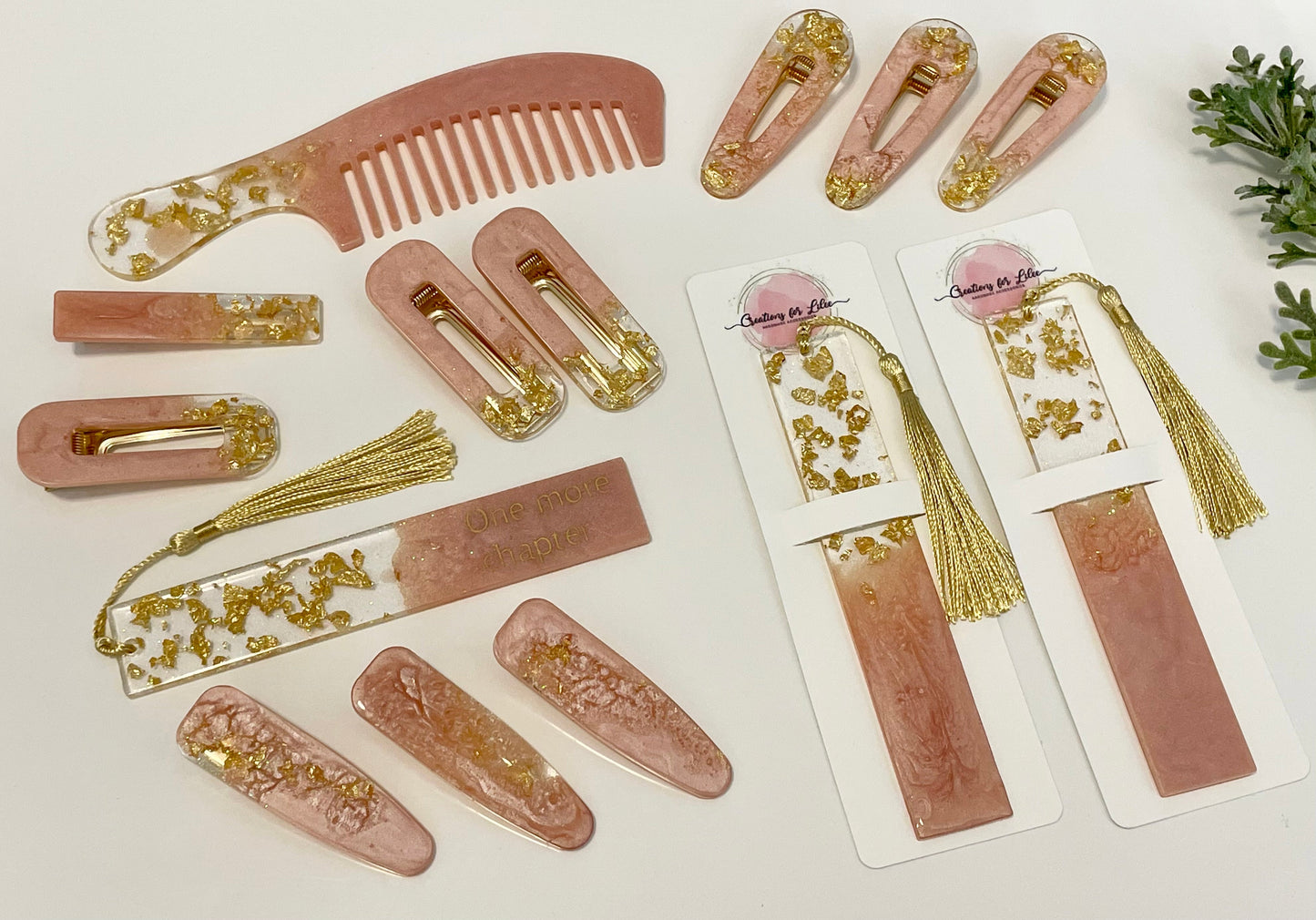 Resin Comb & Hair Clip - Pink, Gold & Glitter