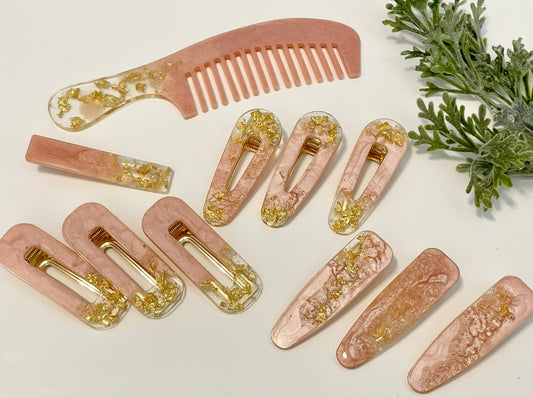 Resin Hair Clips - Pink, Gold & Glitter