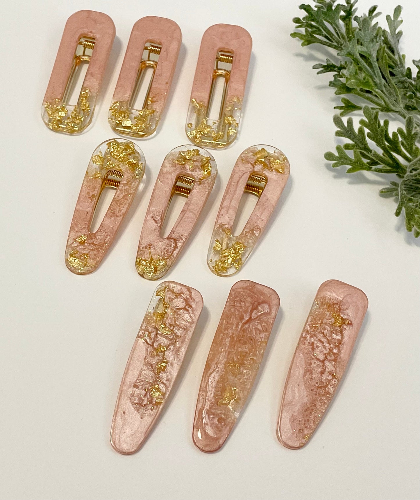 Resin Hair Clips - Pink, Gold & Glitter