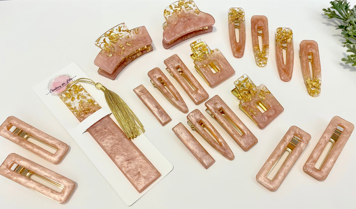 Resin Hair Clips - Square Pink