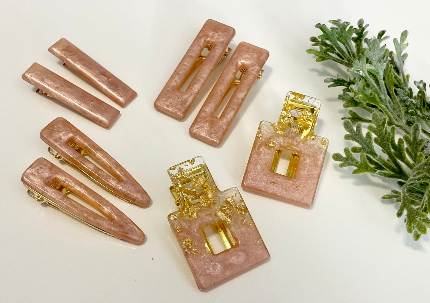 Resin Hair Clips - Square Pink