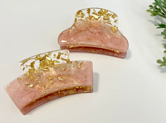 Resin Hair Claw - Pink & Gold