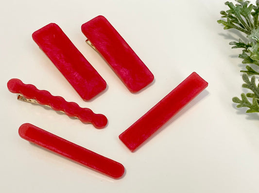 Resin Hair Clips - Shiny Red