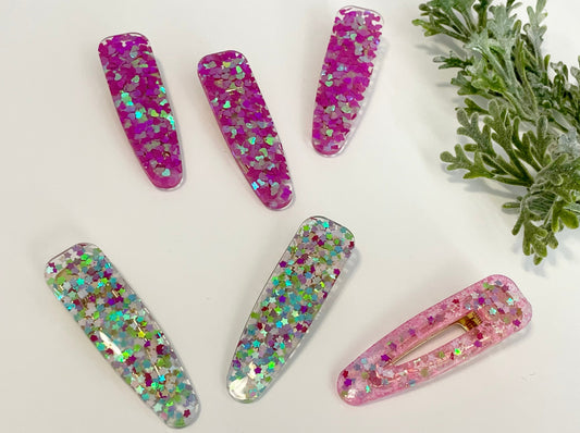 Resin Hair Clips - Glitter Hearts & Stars