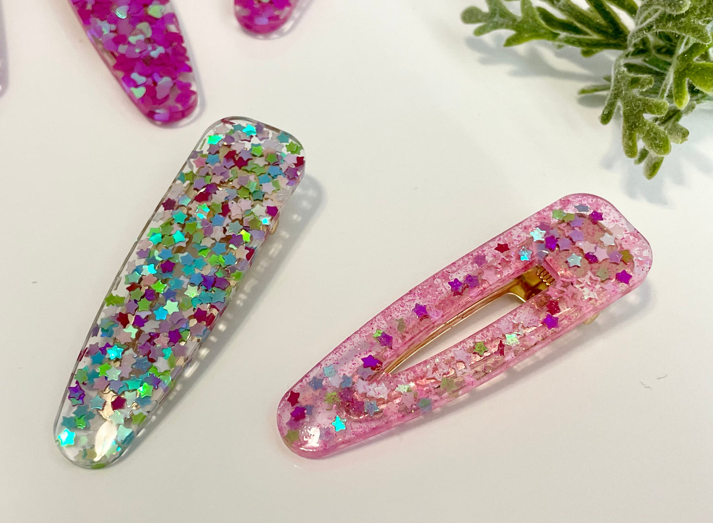 Resin Hair Clips - Glitter Hearts & Stars