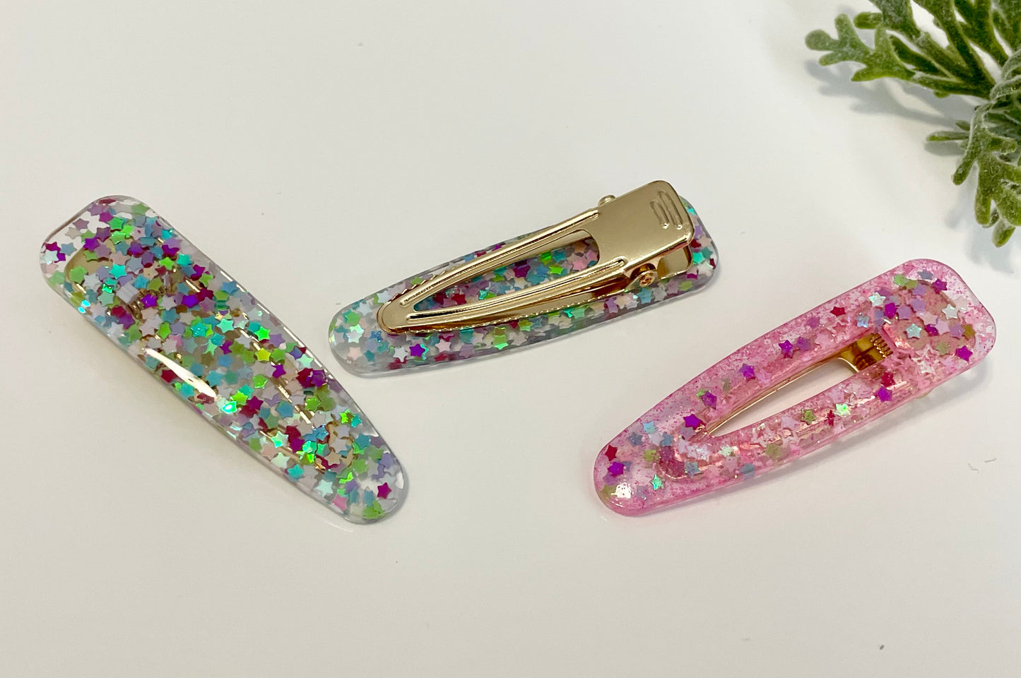 Resin Hair Clips - Glitter Hearts & Stars