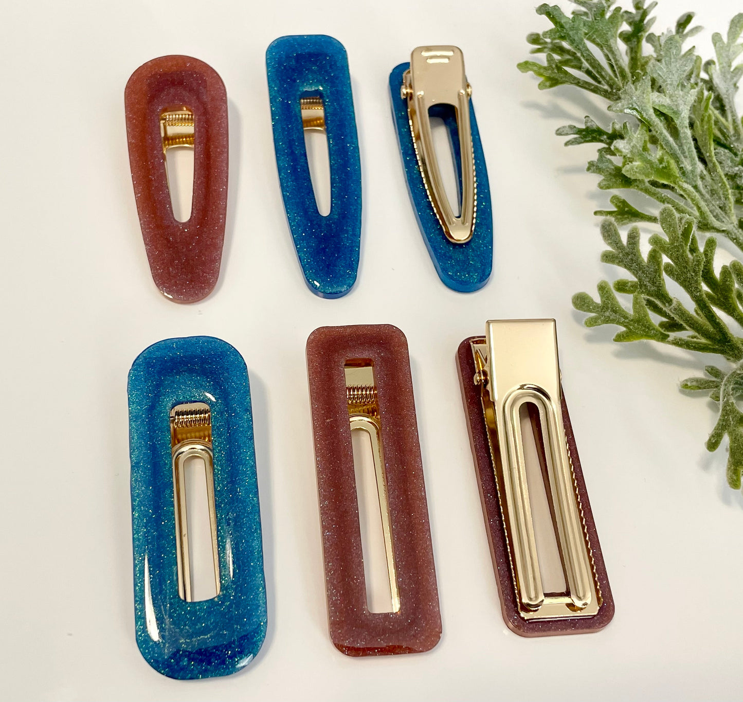 Resin Hair Clips - Burgundy Glitter