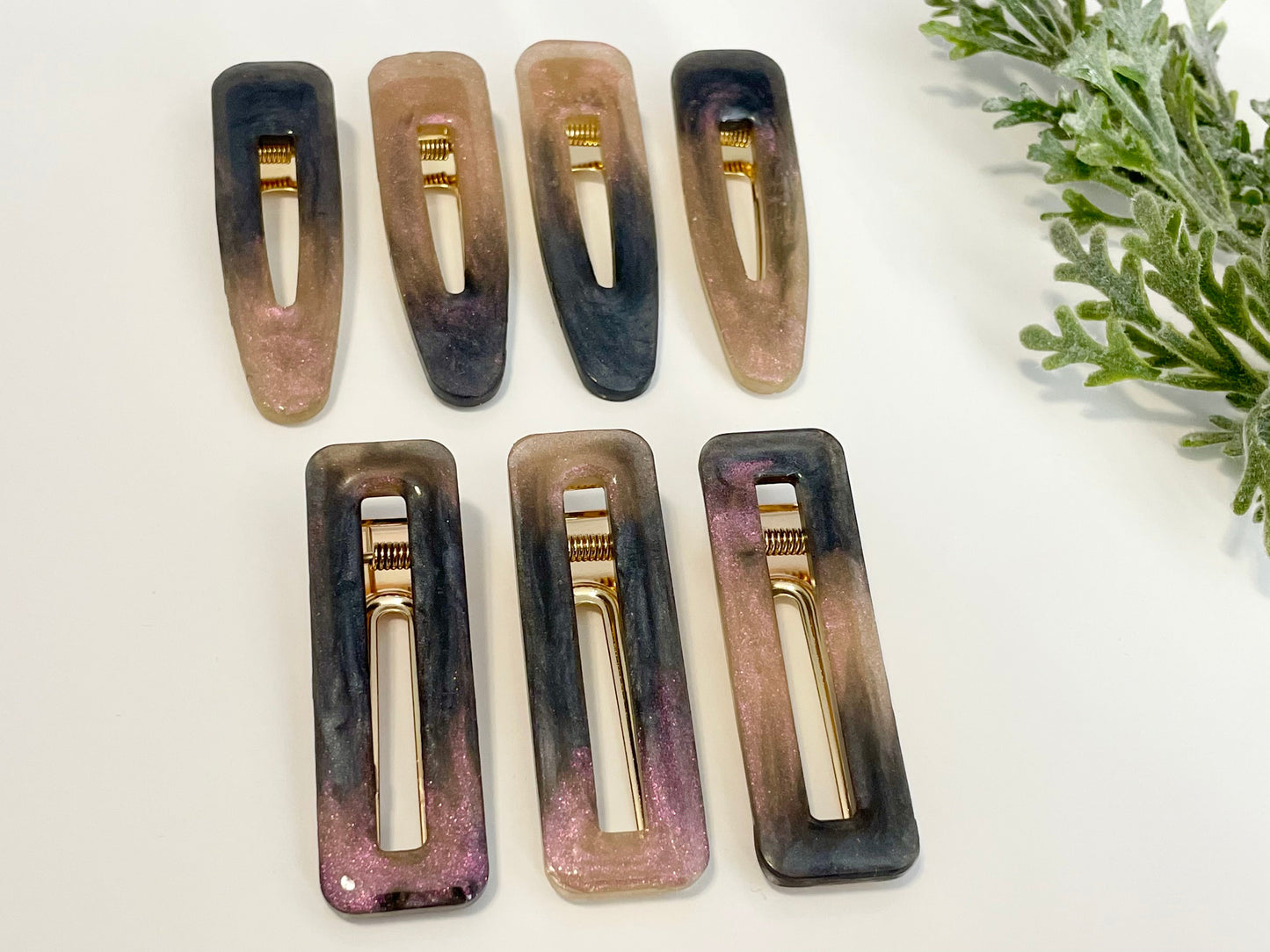 Resin Hair Clips - Black & Chameleon Shimmer