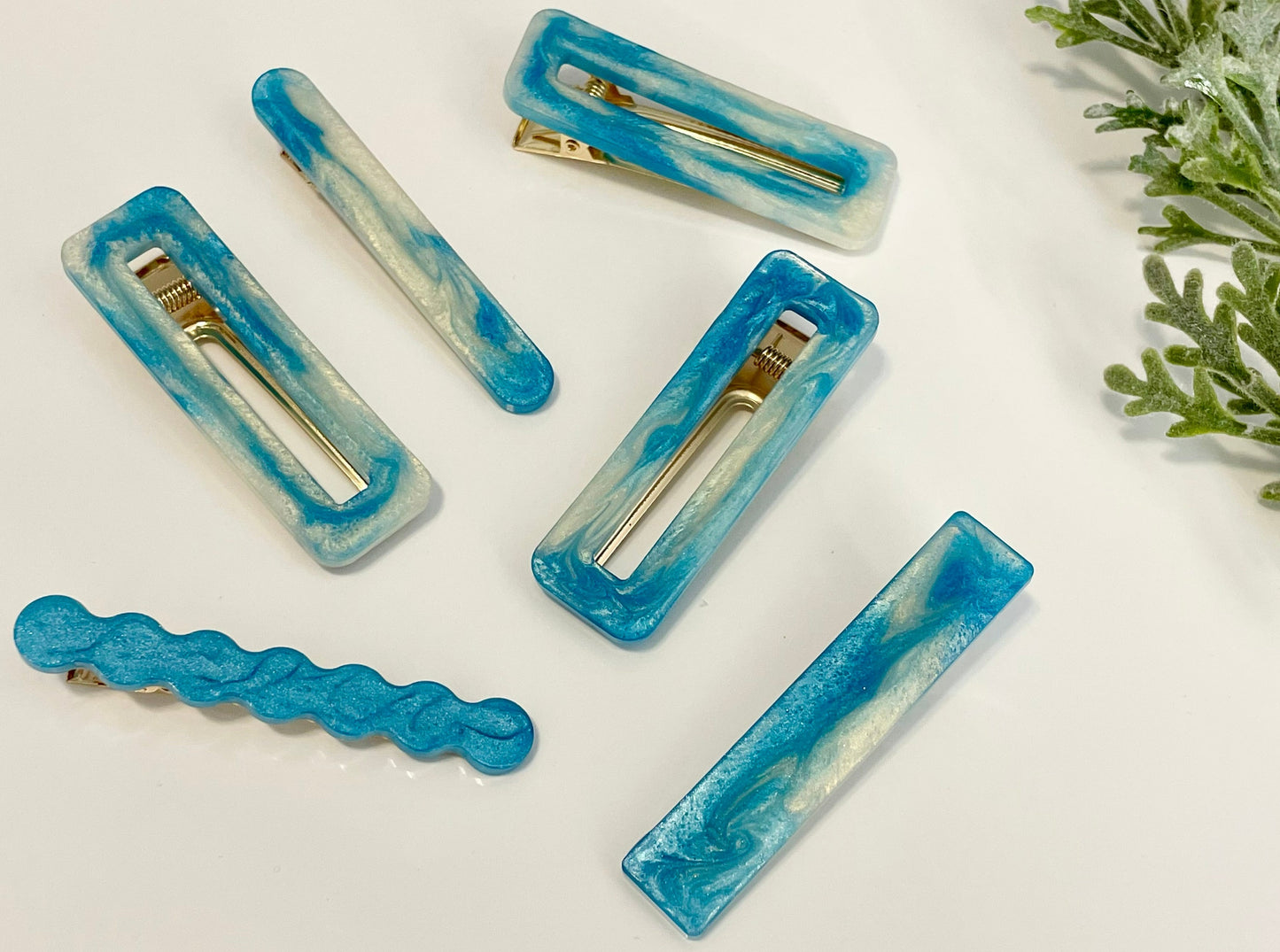 Resin Hair Clips - Sky Blue