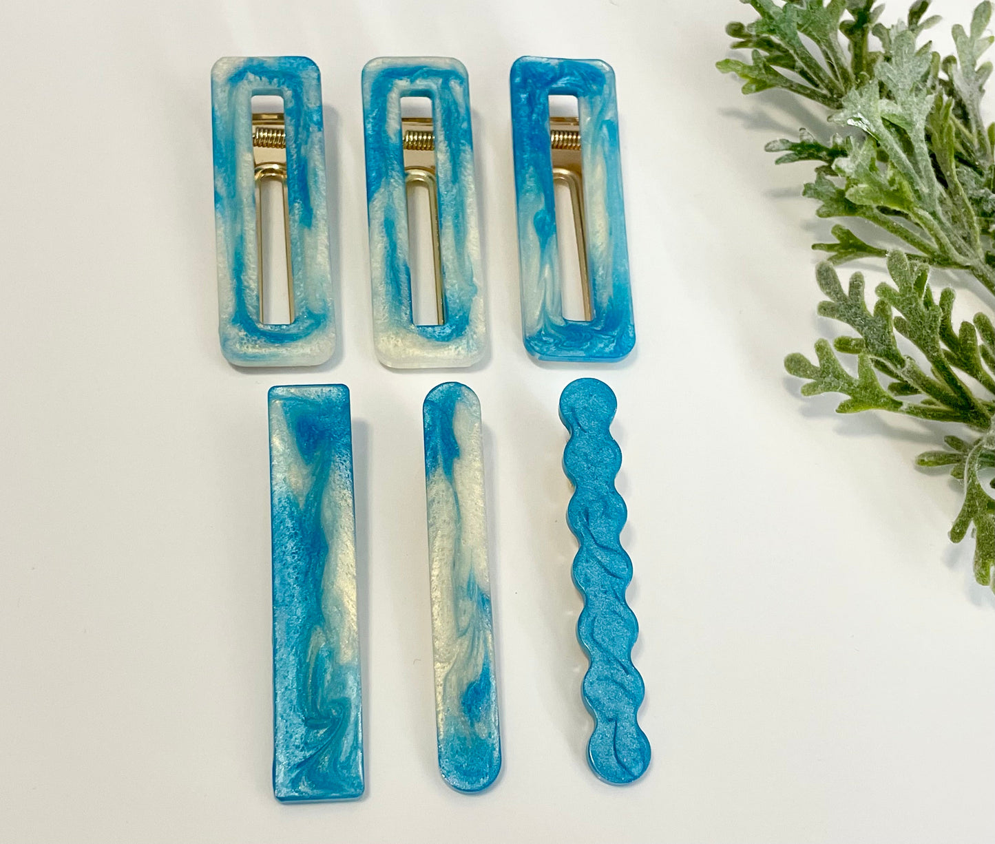 Resin Hair Clips - Sky Blue