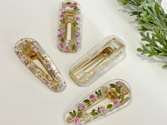 Resin Hair Clips - Flowers & Glitter