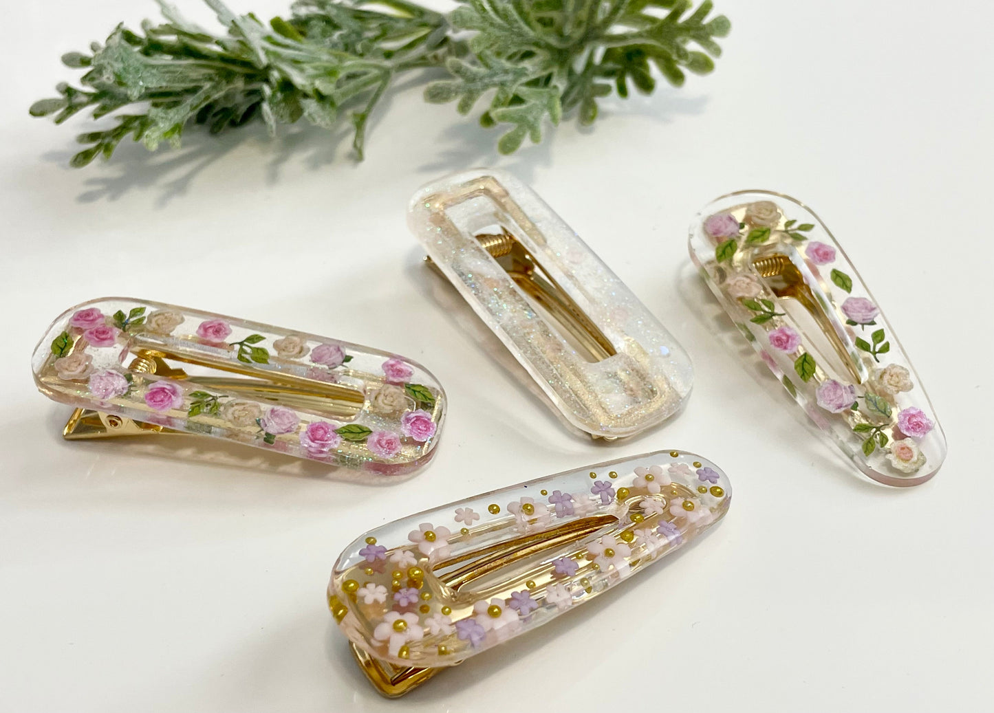 Resin Hair Clips - Flowers & Glitter