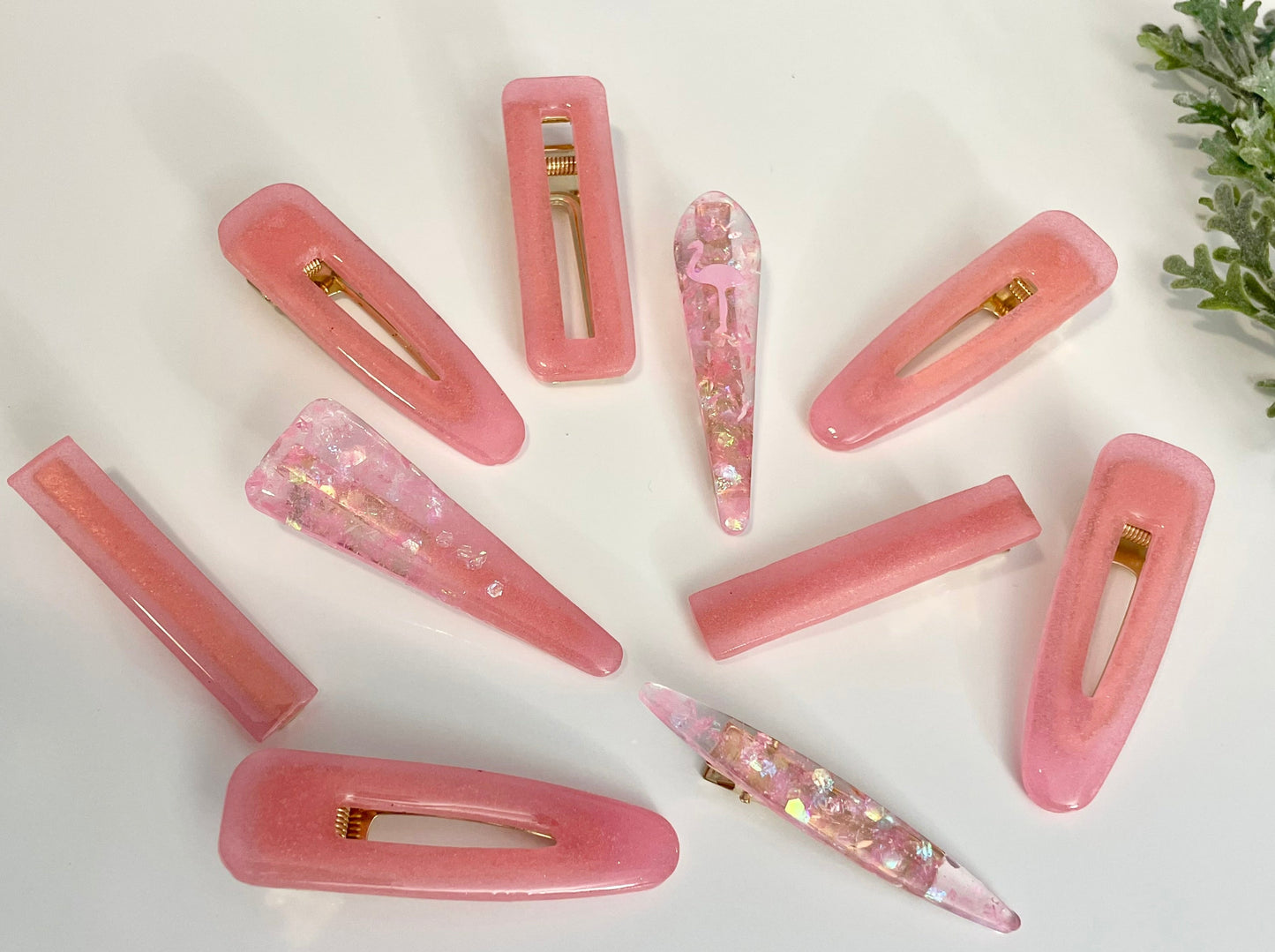 Resin Hair Clips - Pink Glitter