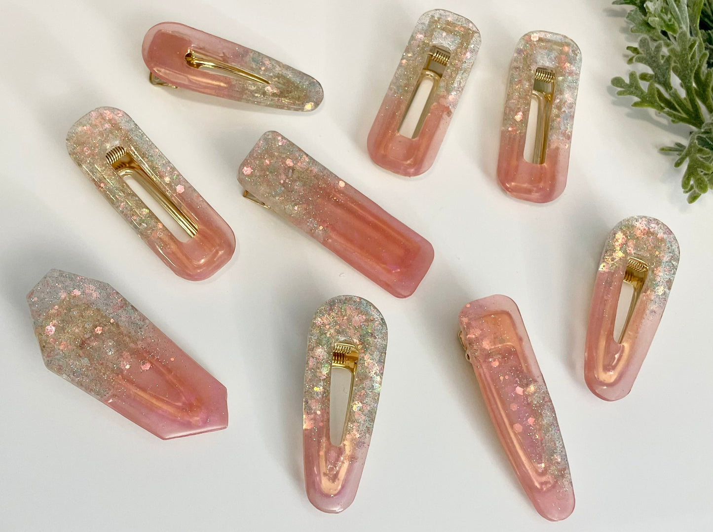 Resin Hair Clips - Pink & Chunky Glitter