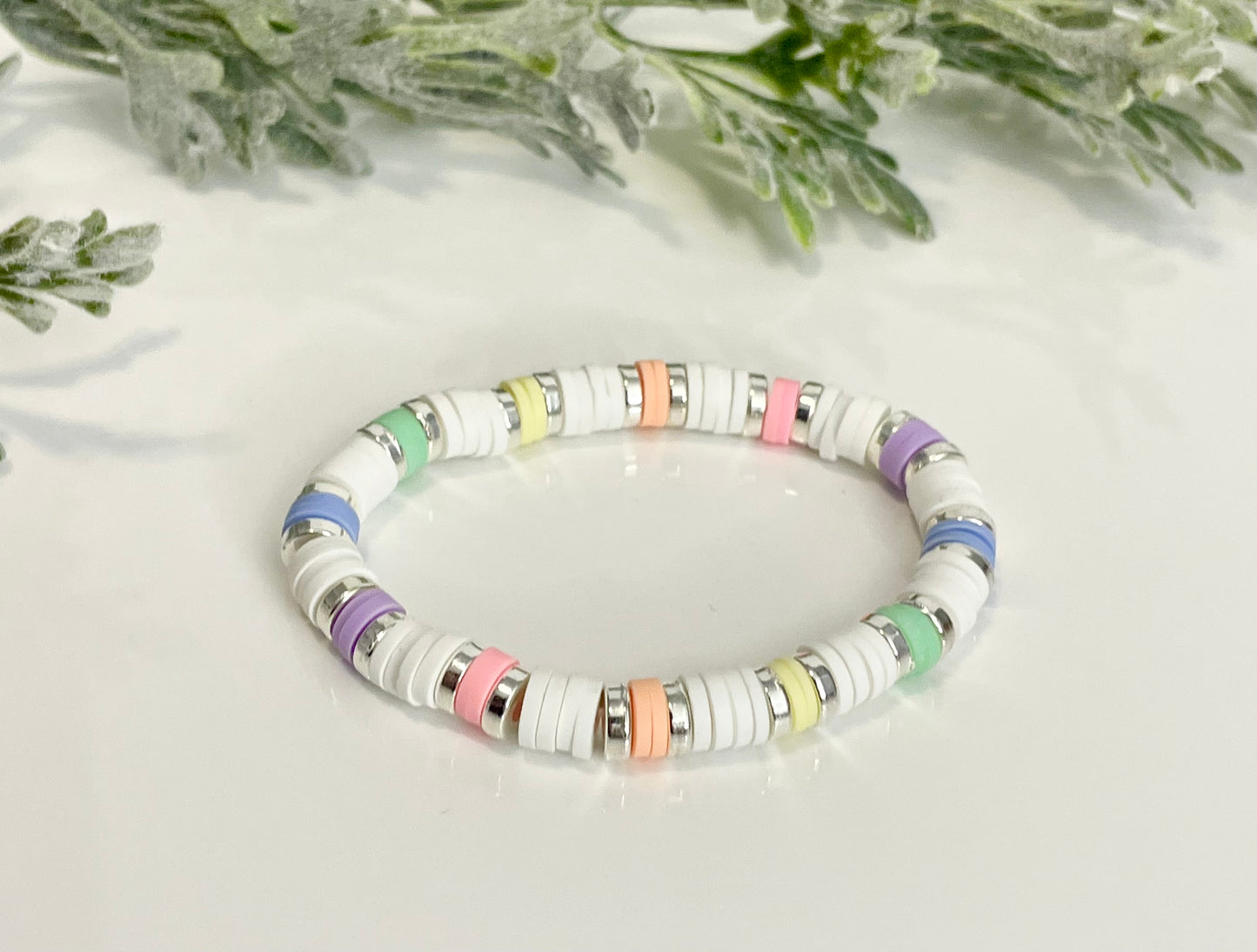 Heishi Stack Bracelets - White & Pastels (Youth Sizing)