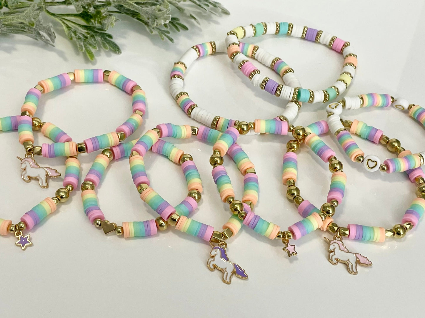 Heishi Stack Bracelets - Pastels & Gold (Youth Sizing)