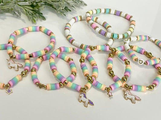 Heishi Stack Bracelets - Pastels & Gold (Youth Sizing)