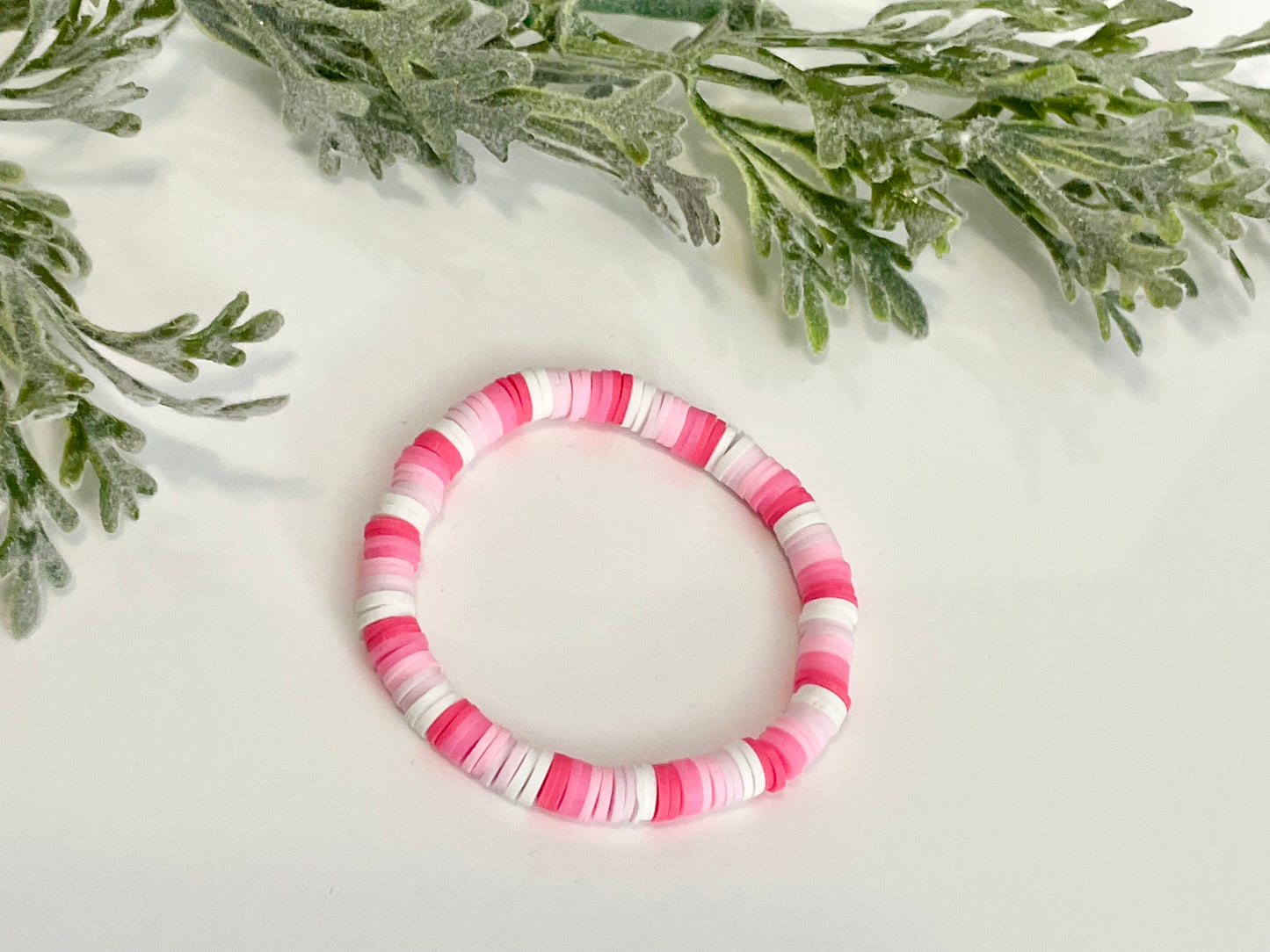 Heishi Stack Bracelets - Pink, White & Silver (Youth Sizing)